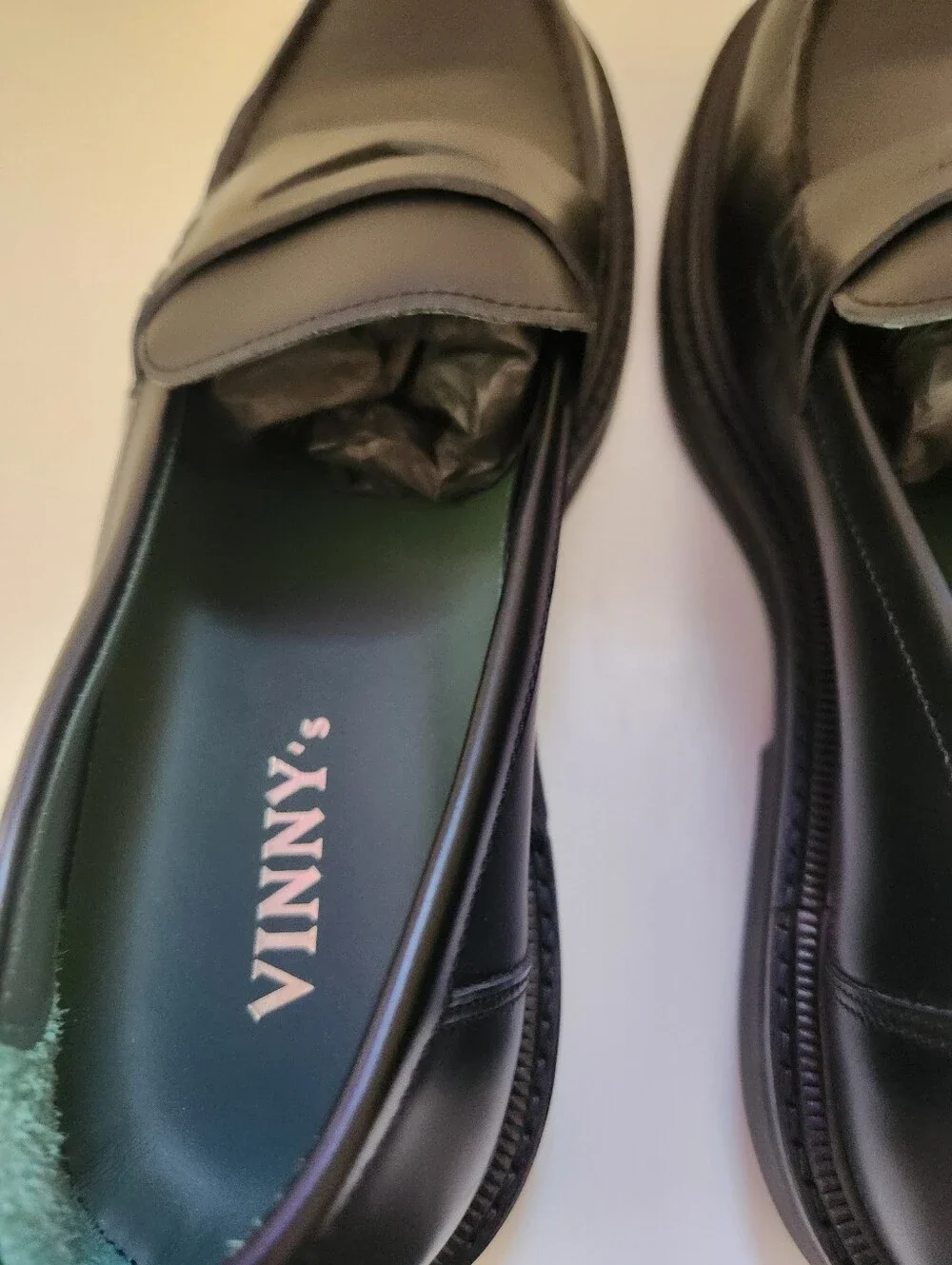 Vinnys Richee Black Leather Penny Loafers Mens NWT Designer Dress Shoes EU 44